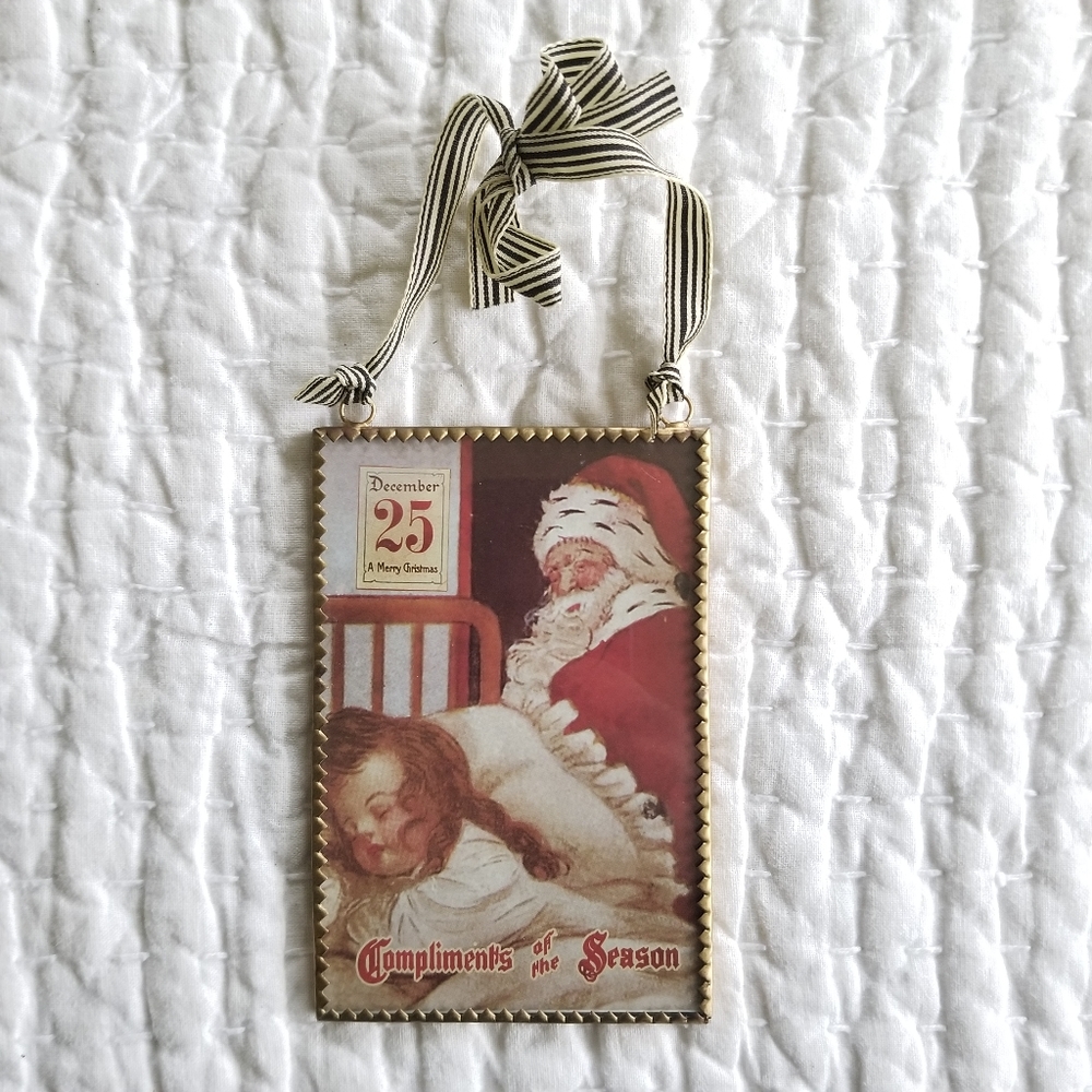 Vintage Inspired Glass Santa Christmas Ornament 5.25"